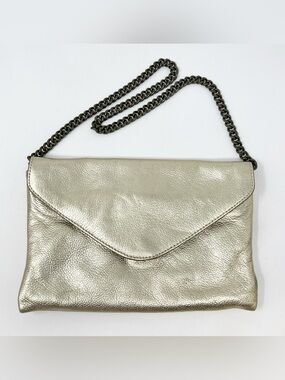 J.Crew Metallic Gold Leather Envelope Clutch Chain Shoulder Bag